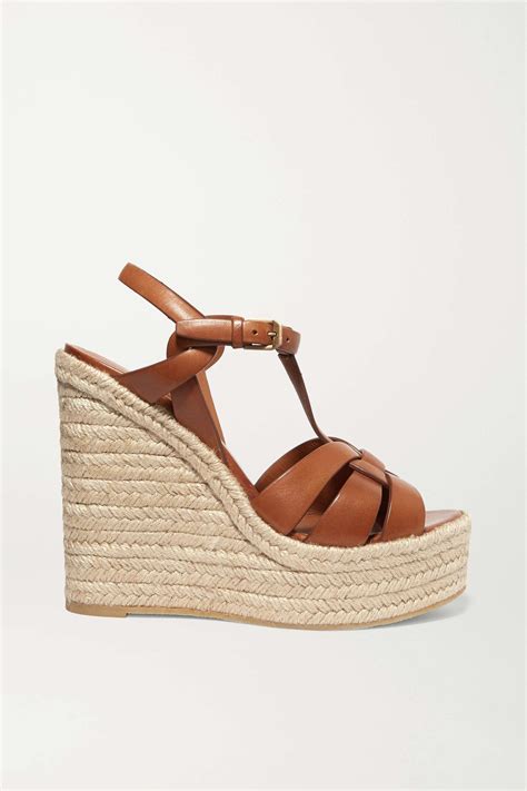 SAINT LAURENT Tribute woven leather espadrille wedge 